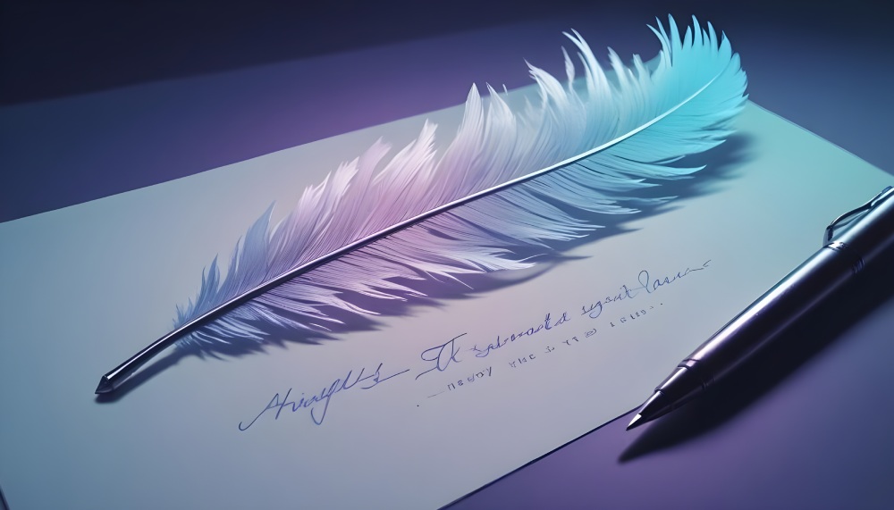 pikaso_texttoimage_a-feather-pen-writing-text-monochromatic-hue-minim
